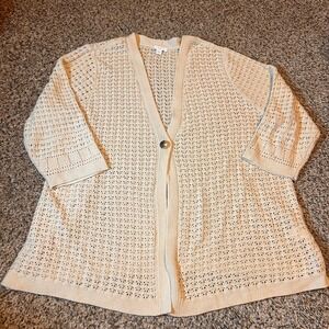 J.Jill Beige Knit Cardigan Open Front Button XL‎ Extra Large Womens